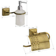 Plantex 304 Grade Stainless Steel Washroom Set of 2 - Toilet Paper Holder/Stand/Liquid Soap Dispenser - Squaro (Brass Antique)
