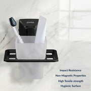 Plantex 304 Grade Stainless Steel Tumbler Holder for Bathroom/ABS Tooth Brush Stand/Bathroom Accessories - Squaro (Black)