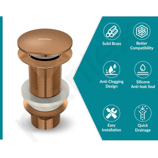 Plantex Waste Coupling for Wash Basin/3 inch Solid Brass Coupling/Full Thread Waste Coupling (PVD Rose Gold -Pack of 1)