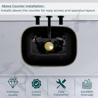 Plantex Ceramic Designer Washbasin for Bathroom/Countertop Basin/Rectangle Tabletop Wash Basin for Home/Office - (16010, Black & Gold)