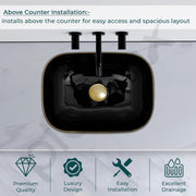 Plantex Ceramic Designer Washbasin for Bathroom/Countertop Basin/Rectangle Tabletop Wash Basin for Home/Office - (16010, Black & Gold)