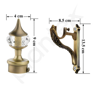 Plantex Heavy Duty Aluminium Diamond Curtain Holder/Curtain Rod Holder/Curtain Brackets with Support 1 Inch Rod Pocket Finials (Brass Antique - 3 Pair)