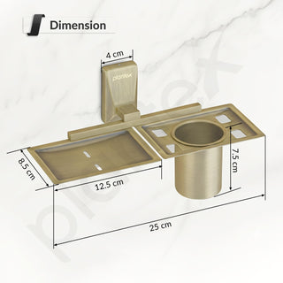 Plantex 304 Grade Stainless Steel 2 in1 Soap Dish with Tumbler Holder/Soap Stand/Tooth Brush Holder for Bathroom - Crystal (Brass Antique)