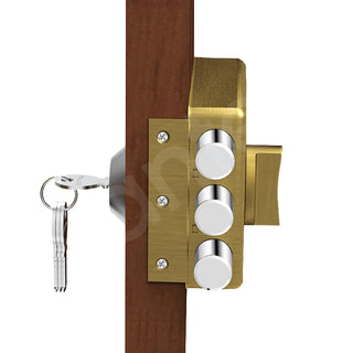 Plantex Heavy Duty Tri Bolt Keypad Lock with Key & Knob for Main Door/Suitable on Single Door for Home,Office,Hotel (Brass Antique)