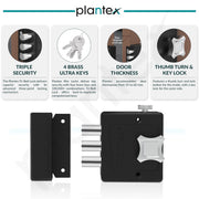 Plantex Heavy Duty Dead Bolt Lock/Rim Lock Set/Trio Lock Dead Bolt for Home/Office/Hotel â€“ Pack of 1 (Z-Black)