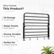 Plantex Double Towel Rack for Bathroom/24 Inch Dual Towel Holder/Towel Bar/Towel Henger/Bathroom Accessories - Pack of 1 (Black)