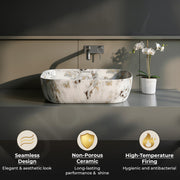 Plantex Basin for Bathroom/Ceramic Table Top Basin/Counter Top Wash Basin - (Alpha -NS-108, Marble Finish, 18 x 13 x 5.5 Inch)
