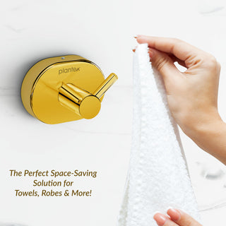 Plantex J4 Stainless Steel Clothes Hanger for Wall/Hangers for Bathroom/Robe Hook/Bathroom Accessories (PVD Gold Finish) Onix