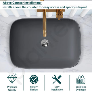 Plantex Wash Basin for Bathroom/Ceramic Basin/Rectangle Tabletop Basin/Wash Basin for Home/Restaurant (Cloud Grey - 18 x 13 x 5 Inch)