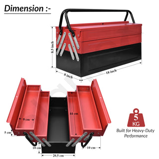 Plantex Tool Box Empty/Sturdy Tools Storage Box With Large Capacity/Empty Tool Box/Tool Organizer for Carpenter, Garage, And Home Essential Tools - 5 Compartments - (Red & Black) - Metal