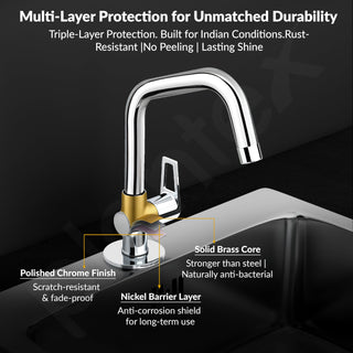 Plantex Pure Brass Sink Tap for Kitchen Basin/Swan Neck Sink Tap for Wash Basin/360 Swivel spout with Water Saving Nozzle Nal Taps - Pack of 1 (Chrome, 3210)