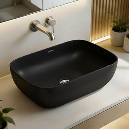 Plantex Wash Basin for Bathroom/Ceramic Basin/Rectangle Tabletop Basin/Wash Basin for Home/Restaurant (18 x 13 x 5 Inch - Charcoal Black)