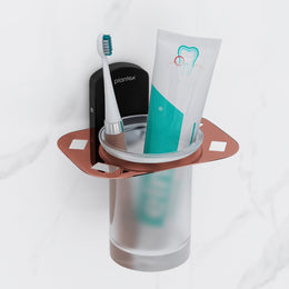 Plantex 304 Grade Stainless Steel Tumbler Holder/Tooth Brush Holder for Bathroom/Bathroom Accessories - Pack of 1 (Parv-Rose Gold & Black)