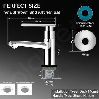 Plantex Brass Pillar Cock Water Tap/Pillar Cock for Wash Basin with Teflon Tape/Single Lever Tabletop Basin Tap - (3501, Chrome)