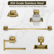 Plantex 304 Grade Stainless Steel Bathroom Accessories Set of 5 - Towel Rod/Hand Napkin Hanger for Wash Basin/Soap Case/Toothbrush Holder/Robe Hook - Squaro (Brass Antique)