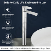 Plantex Pure Brass Tap for Wash Basin with Water Saving Nozzle/High Neck Pillar Cocke for Basin/Sink Tap for Wash Basin with Teflon Tape-7 Year Warranty (ORN-204-Chrome)