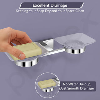 Plantex 304 Grade Stainless Steel Square Dual Soap Holder for Bathroom/Wall Mounted Soap Holder/Bathroom Accessories - Benz (Chrome)