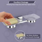 Plantex 304 Grade Stainless Steel Square Dual Soap Holder for Bathroom/Wall Mounted Soap Holder/Bathroom Accessories - Benz (Chrome)
