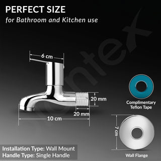 Plantex Bib Cock Tap for Bathroom/Short Body Taps/Wall Mount Tap for Wash Basin with Teflon Tape & Wall Flange - Pack of 1 (Rio, Chrome)