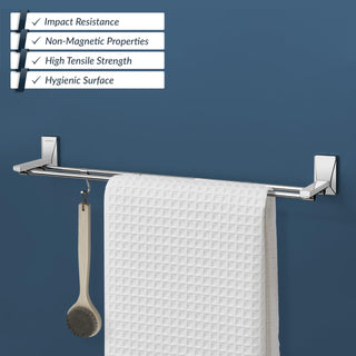 Plantex 304 Grade Stainless Steel 24 inch Dual Towel Rod/Towel Holder for Bathroom/Towel Hanger/Bathroom Accessories - Crystal (Chrome)