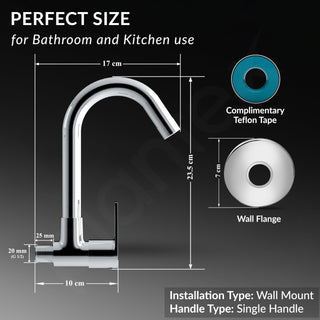 Plantex Pure Brass Sink Tap for Kitchen Basin/Wall Mount Sink Cock for Kitchen with Wall Flange and Teflon Tapes/Water Tap -(3204, Chrome)