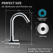 Plantex Pure Brass Sink Tap for Kitchen Basin/Wall Mount Sink Cock for Kitchen with Wall Flange and Teflon Tapes/Water Tap -(3204, Chrome)