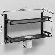 Plantex 5in1 Bathroom Organiser Without Drill/Stainless Steel Bathroom Shelf/Rack with Steel Soap Stand for Wall/Tumbler/Brush Holder/Bathroom Fittings Accessories Set (Black)