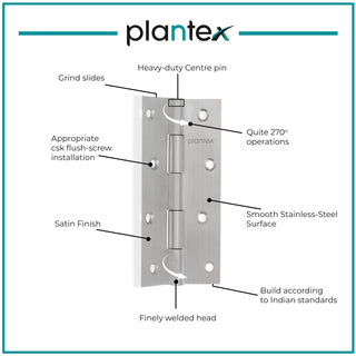 Plantex Heavy Duty Stainless Steel Door Hinges 5 inch x 12 Gauge/2.5 mm Thickness Home/Office/Hotel/Door Hinges for Main Door/Kabza/Soft Movement Door Hinges - Pack of 12 (Satin Matt)