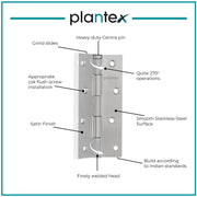 Plantex Heavy Duty Stainless Steel Door Hinges 5 inch x 12 Gauge/2.5 mm Thickness Home/ Office/ Hotel for Main Door/ Bedroom/ Kitchen/ Bathroom - Pack of 3 (Satin Matt )
