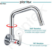 Plantex Pure Brass Sink tap for Kitchen Basin/Kitchen Tap with Brass Wall Flange and Water Saving Nozzle/Tap for Wash Basin/Kitchen Faucet-(ZUR-1508-Chrome)