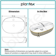 Plantex Oval Washbasin/Countertop Sink for Bathroom/Tabletop Wash Basin for Restaurant/Hotel/Hotel (24x16.5x5 Inch - White & Gold)