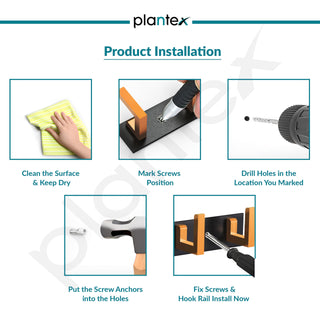 Plantex Aluminum Hook Rail with L-Shape Hook for Clothes Hanging/Hook Rail Bar for Clothes/Towel/Keys -Pack of 3 (8 Hooks/Black & Gold)