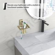 Plantex 304 Grade Stainless Steel Tumbler Holder/Tooth Brush Holder for Bathroom - Crystal (Brass Antique)