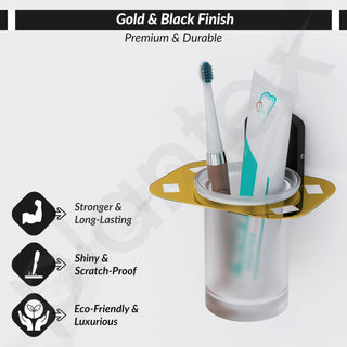 Plantex 304 Grade Stainless Steel Tumbler Holder/Tooth Brush Holder for Bathroom/Bathroom Accessories - Parv (Gold & Black)