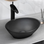 Plantex Ceramic Wash Basin for Bathroom/Table Top Ceramic Basin/Washbasin for Bathroom - (BOAT-NS-BLACK-Marble Finish,16 x 13 x 5.5 Inch)