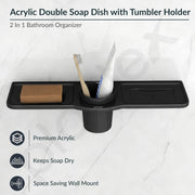 Plantex Double Soap Dish with Tumbler Holder/Acrylic Soap Stand with Tumbler for Bathroom/Soap Holder/Bathroom Accessories - Pack of 1 (VIB-119, Black)