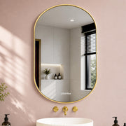 Plantex Aluminium Frame Mirror for Bathroom/Wall Mount Capsule Mirror for Bedroom/Dressing Room/Living Room/Entryway - (Gold, 22x36 Inch)