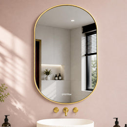 Plantex Aluminium Frame Mirror for Bathroom/Wall Mount Capsule Mirror for Bedroom/Dressing Room/Living Room/Entryway - (Gold, 22x36 Inch)