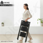 Plantex 3 Step Ladder for Home Use/Wide Anti-Slip Heavy-Duty Step Stool/Lightweight Kitchen Ladder 3 Step (Black)