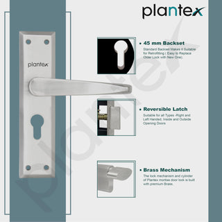 Plantex Main Door Lock Handle Set/6-Lever Locks Mechanism with 3 Years of Warranty/Mortise Lock with 3 Keys, Brass Locks Body & Cylinder(PTP-05 Matt)