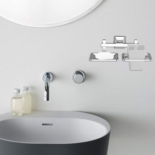 Plantex 304 Grade Stainless Steel 2in1 Soap Holder with Tumbler Holder/Bathroom Accessories - Squaro (Chrome)