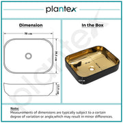 Plantex Designer Wash Basin for Bathroom/Table Top Hand Wash Sink/Counter Top Basin for Home/Ofice (19.5x15.5x5.5 Inch - Black & Golden)