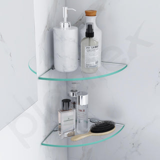 Plantex Premium Transperant Glass Corner Shelf for Bathroom/Kitchen Shelf/Bathroom Glass Shelf (9x9 Inches - White- Pack of 2)