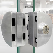 Plantex Stainless Steel Glass Door Lock - No Drilling/Lock for Main Door/Door Thickness 10 mm to 12 mm/3 Ultra Keys Out Side & Knob/Cabin Balcony Door for Office & Home - Pack of 1 (Matt)
