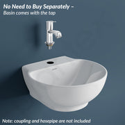 Plantex Ceramic Basin with Stainless Steel Pillar Cock/Wall Hung Basin/Deck Mount Tap/Basin for Bathroom - (Rosy - Combo)