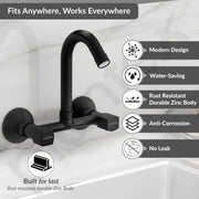 Plantex Sink Mixer Tap for Kitchen with 360Â° Swivel Spout/Hot and Cold Water Tap with Wall Flange and Teflon Tape/Brass Spindle Sink Tap (Black)