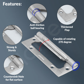 Plantex Butterfly Hinges for Door/Stainless Steel Door Hinges/Non-Mortise Hinges/5 Inch x 14 Gauge Hinges/2.5 mm Hinges for Home/Office/Hotel - Pack of 4 (Chrome)