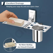 Plantex Soap Dish with Tumbler Holder/304 Grade Stainless Steel 2in1 Soap Dish with Tumbler Stand/Soap Case/Tooth Brush Holder for Bathroom - Crystal (Chrome)