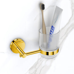 Plantex 304 Grade Stainless Steel Toothbrush/Paste and Tumbler Holder for Bathroom and Wash Basin/Bathroom Accessories - Oreo (Gold)
