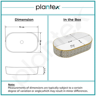 Plantex Designer Washbasin for Bathroom/Ceramic Countertop Basin/Oval Tabletop Wash Basin/Hand Wash Sink for Restaurant/Hotel (20.5x12x4.5 inch - White & Gold)
